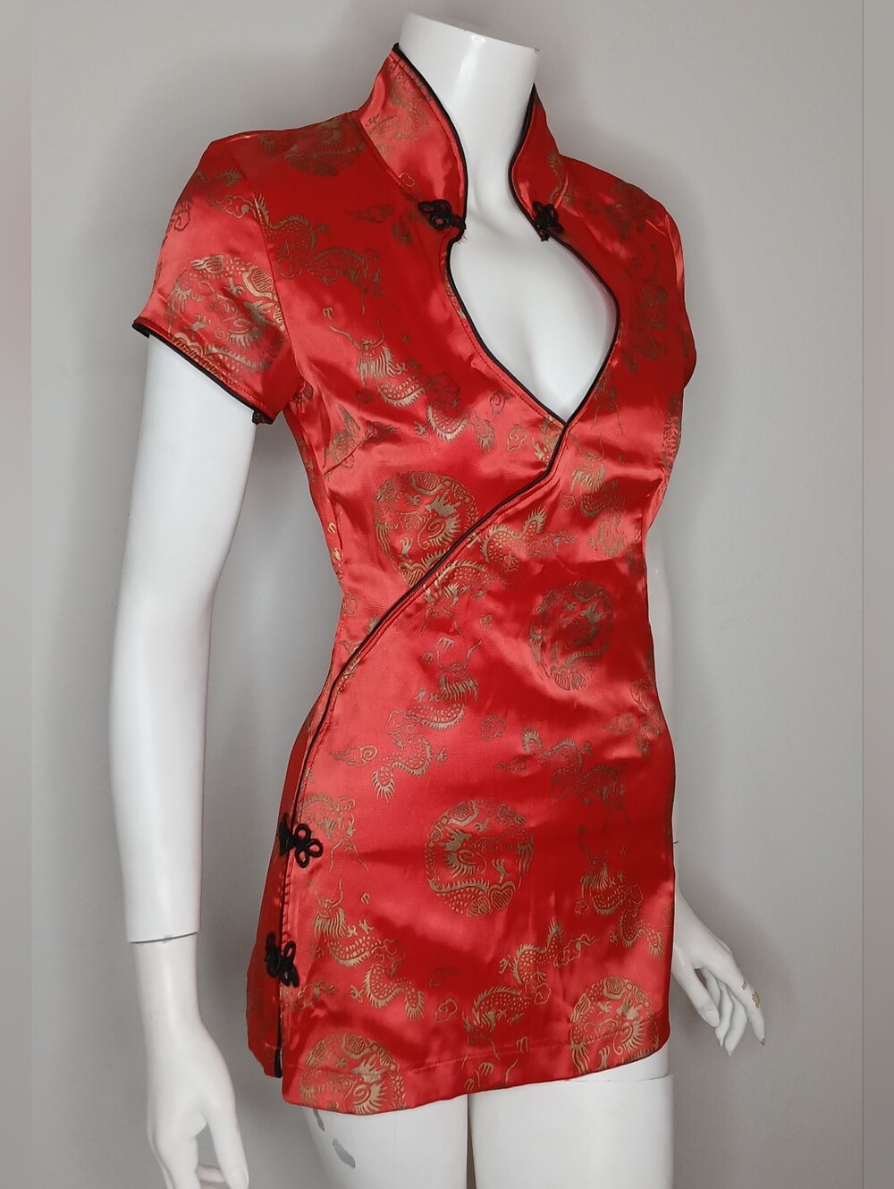 Frederick's of Hollywood Red Satin Dragon-Print Asian Inspired Mini